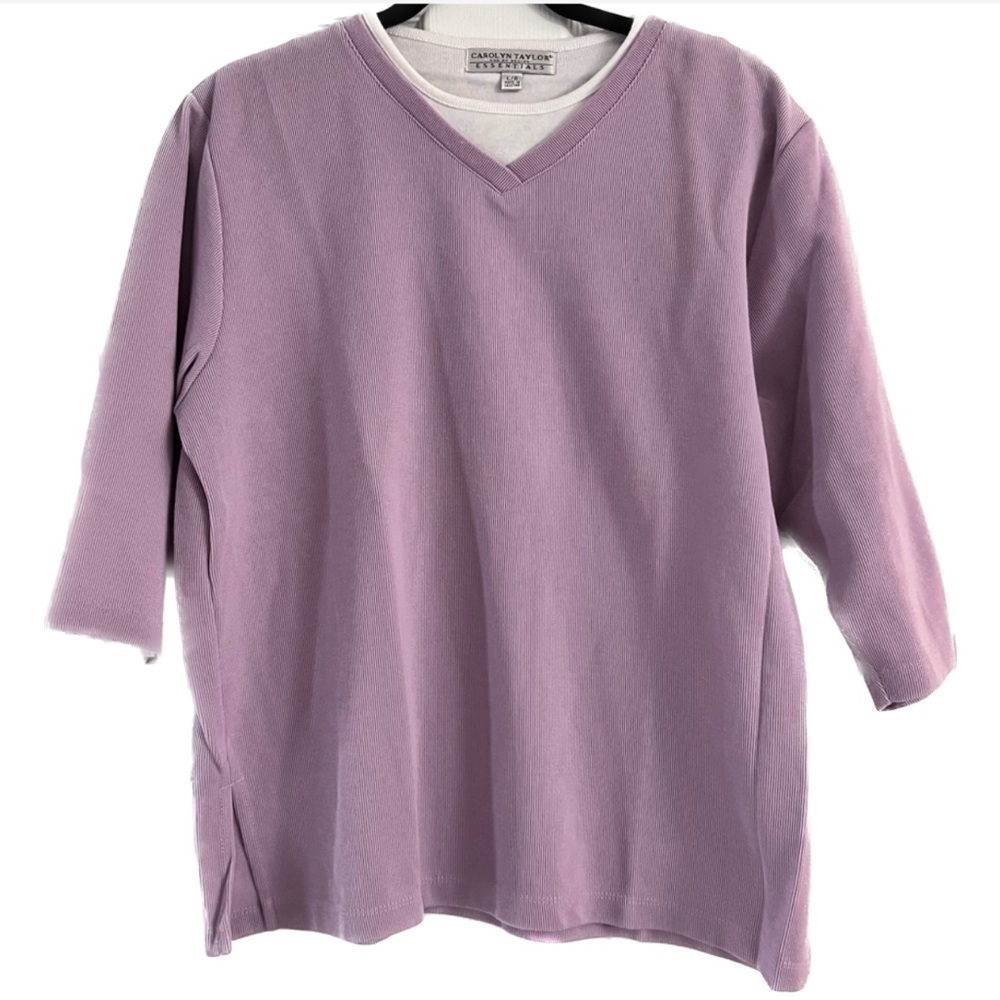 Vintage purple 3/4 sleeve V-neck With White Fake Undershirt large